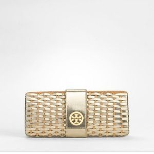 Tory Burch rattan turn lock clutch
